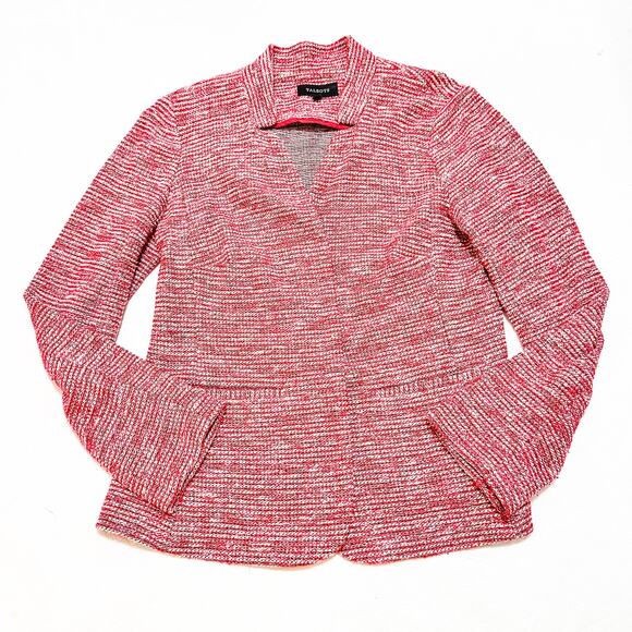 Talbots Red White Tweed Career Open Blazer Collared Form Fitting Size 10 - Picture 1 of 5